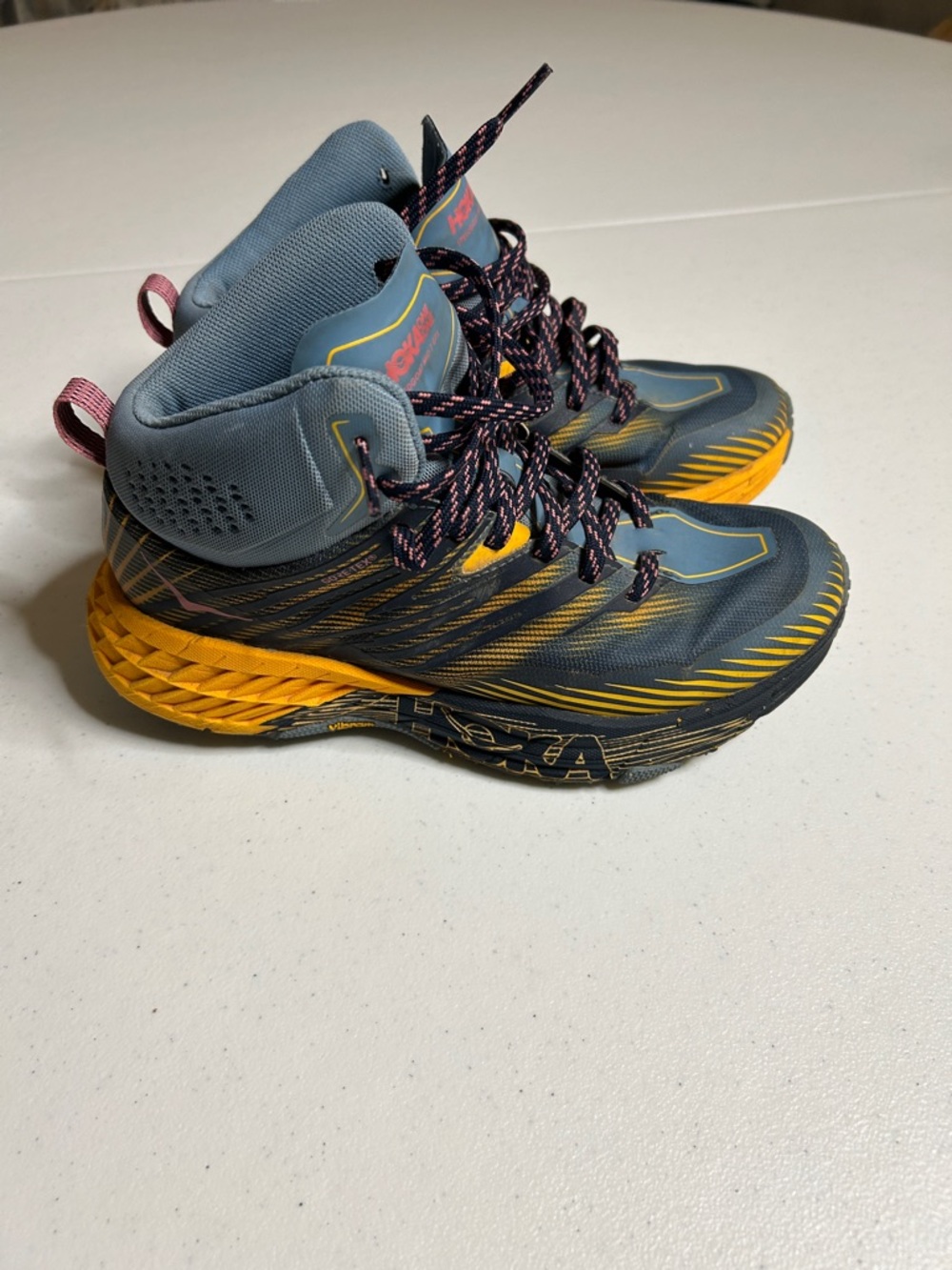 Hoka One One Gray and Yellow Trail Running Shoes SIZE 7